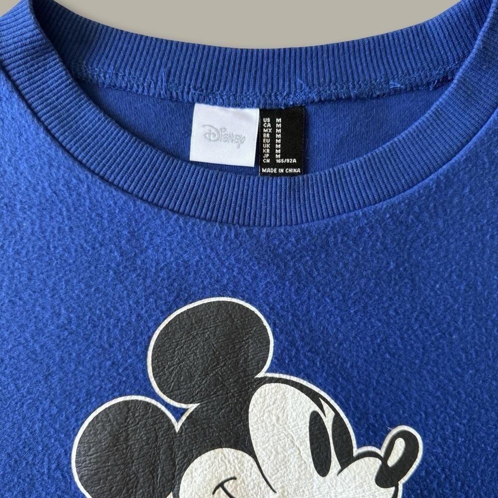 Disney Mickey Mouse Cropped Sweatshirt Size Medium Blue Retro Graphic Pullover - Picture 3 of 4